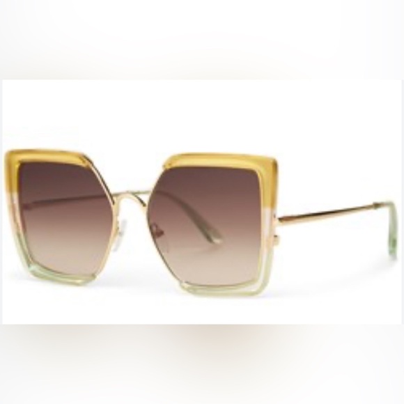 Brand New TOMS “Tulum” Bright Gold Laminate Gradient Brown Oversized Sunglasses - Picture 8 of 8